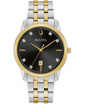 Мужские часы Bulova с двухцветным браслетом из нержавеющей стали Sutton с бриллиантовым акцентом, 40 мм