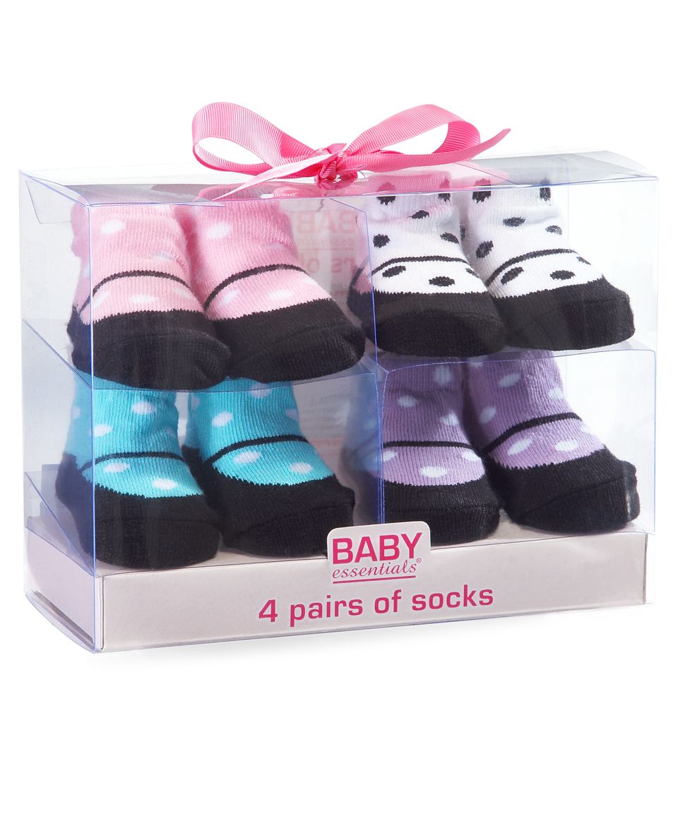Baby Essentials Baby Socks, Baby Girls Mary Jane Polka Dot Socks 4 Pack   Kids