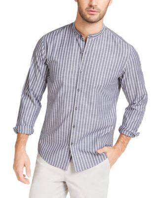 Slim-Fit Stripe Band-Collar Shirt 