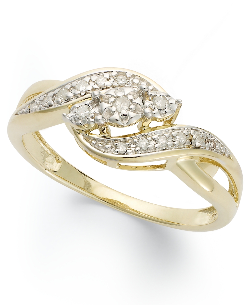 Diamond Ring, 10k Gold Diamond 3 Stone Swirl Ring (1/10 ct. t.w.)   Rings   Jewelry & Watches