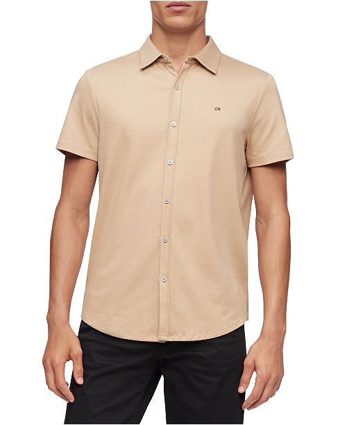 Calvin Klein Men S Knit Button Down Short Sleeve Shirt Reviews Casual Button Down Shirts Men Macy S