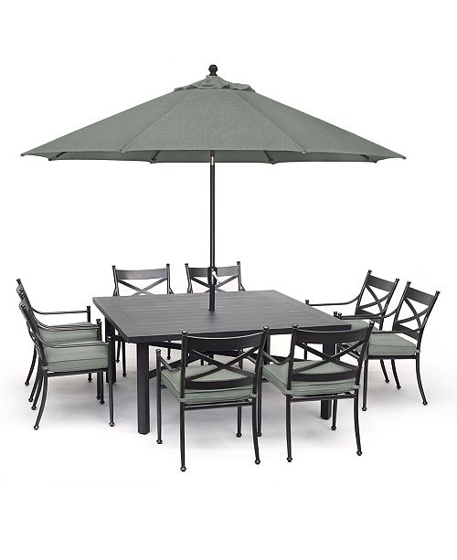 Furniture Montclaire Outdoor Aluminum 9 Pc Dining Set 64 X 64 Table 8 Dining Chairs With Sunbrella Cushions Created For Macy S Reviews Furniture Macy S