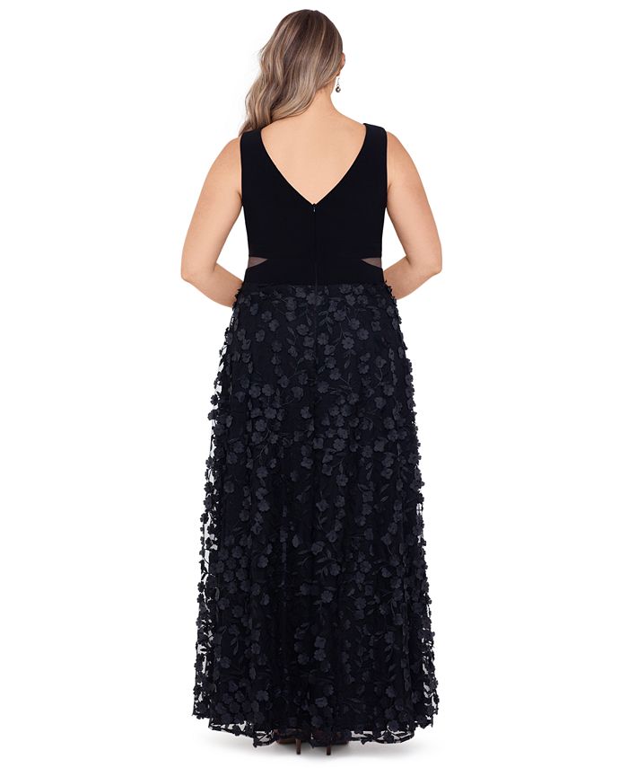 xscape floral tiered chiffon gown