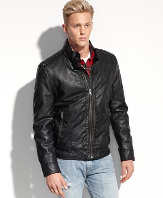 GUESS Coats, Lightweight Faux Leather Moto Jacket - Coats & Jackets ...