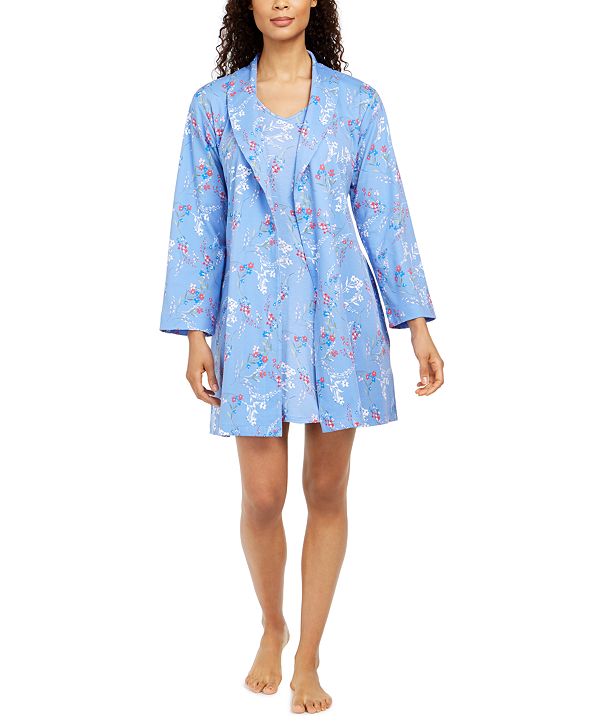 Charter Club Cotton Floral-Print Wrap Robe, Created for Macy's