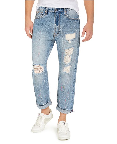 Guess Men S Relaxed Fit Cropped Jeans Reviews Jeans Men Macy S