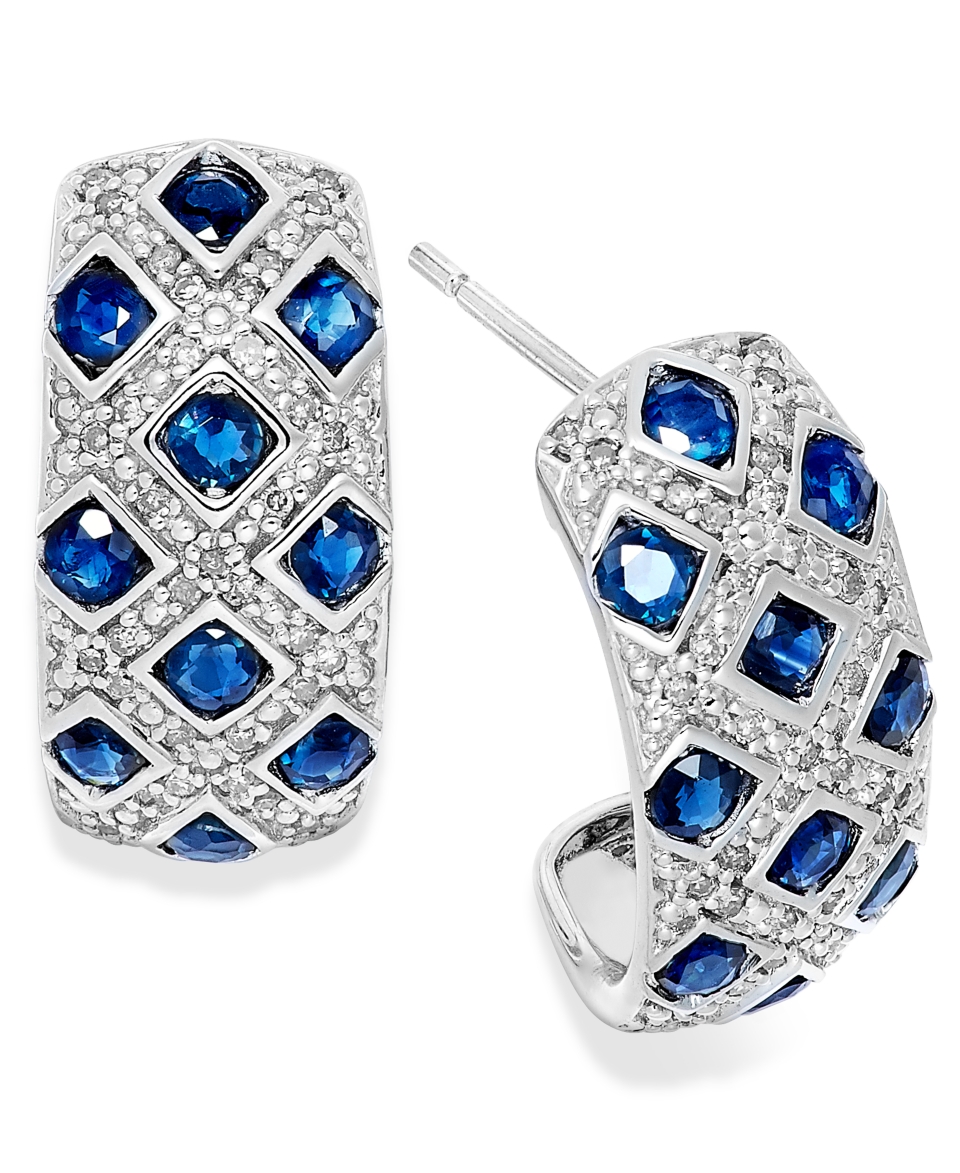Sterling Silver Earrings, Sapphire (2 ct. t.w.) and Diamond (1/5 ct. t.w.) Woven Earrings   Earrings   Jewelry & Watches