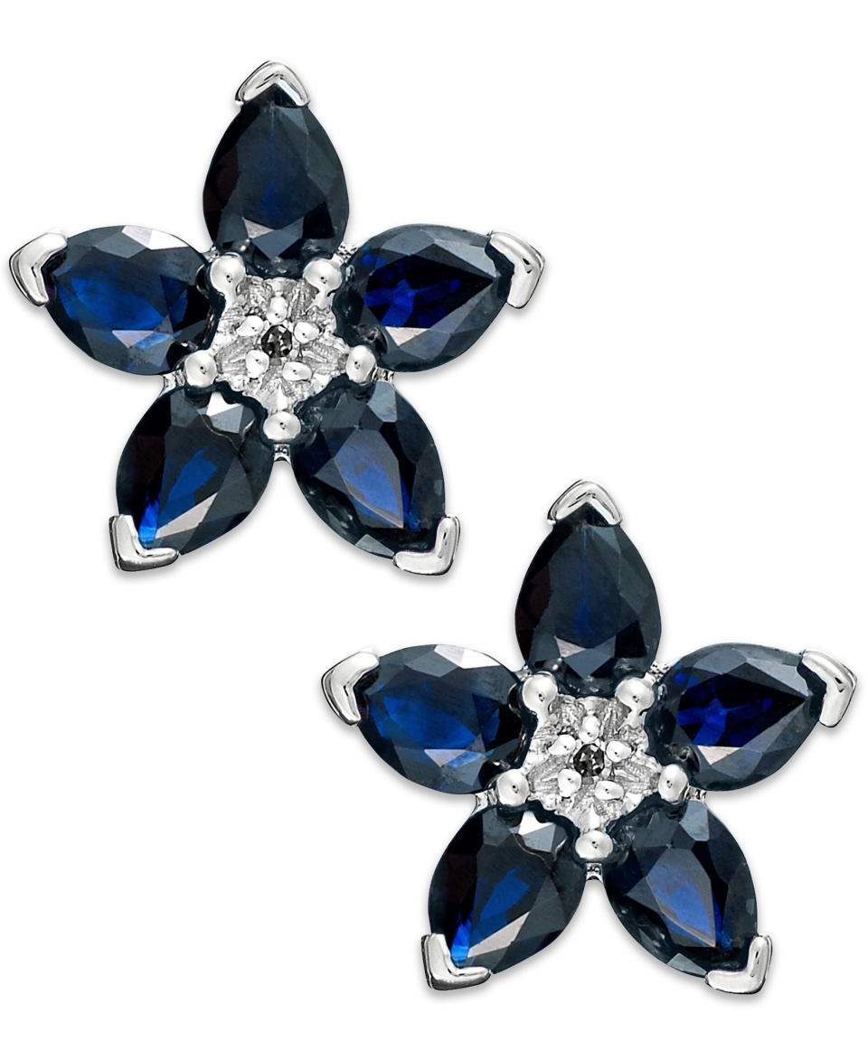 10k White Gold Earrings, Sapphire (2 ct. t.w.) and Diamond Accent Flower Earrings   Earrings   Jewelry & Watches
