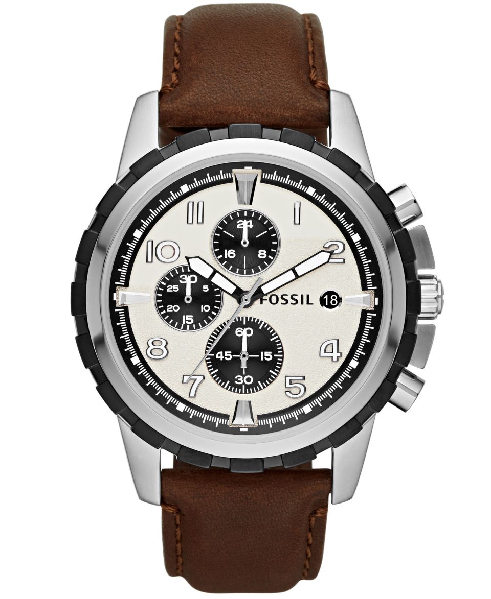 Fossil Watch, Womens Chronograph Dean Brown Leather Strap 45mm FS4829