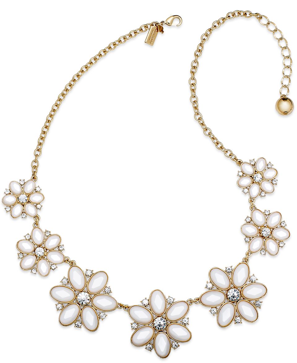 kate spade new york Necklace, Gold Tone Cream Floral Stone Graduated Necklace   Fashion Jewelry   Jewelry & Watches
