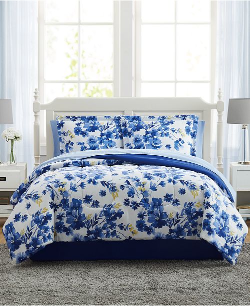 Pem America Blue Watercolor Floral 8 Pc Comforter Set Reviews Bed In A Bag Bed Bath Macy S
