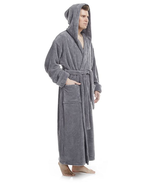 ARUS Men's Soft Fleece Robe, Ankle Length Hooded Turkish Bathrobe