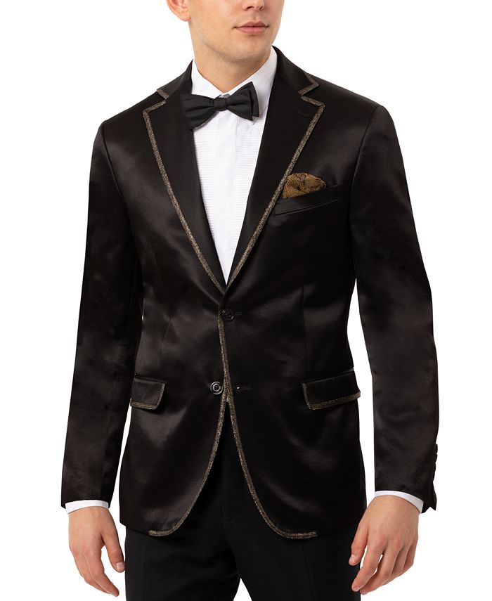 Tallia Men's SlimFit Black Sport Coat with GoldTone Taping & Reviews