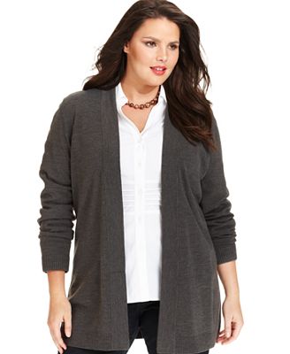 JM Collection Plus Size Sweater, Long-Sleeve Open-Front Cardigan ...