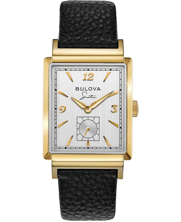 bulova men's black leather strap watch 45mm 96b107
