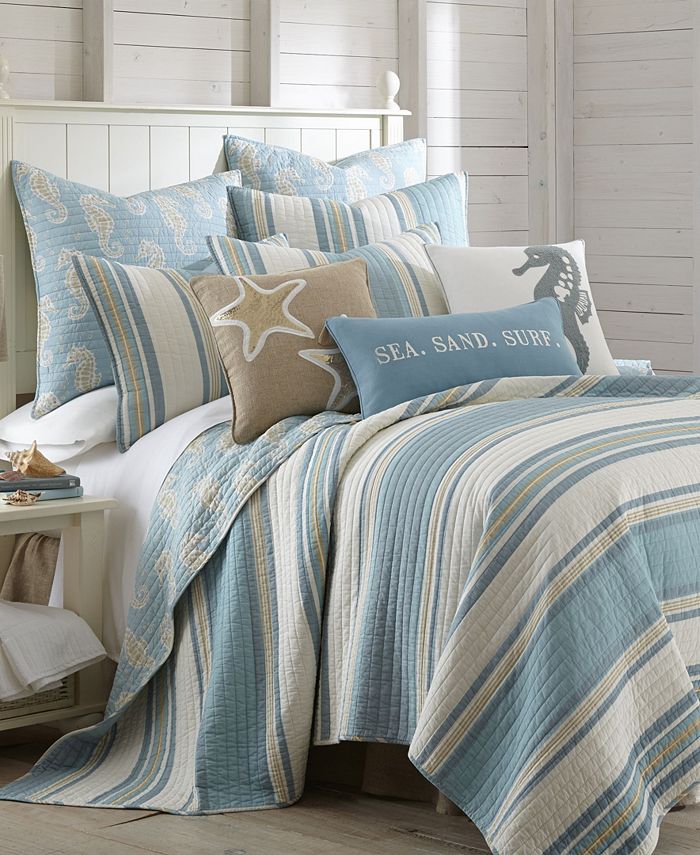 Levtex Maui Stripe Reversible Twin, Grey And Teal Twin Bedding