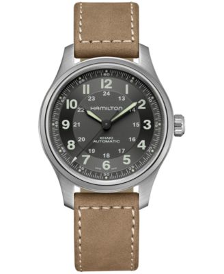 Мужские швейцарские автоматические часы Hamilton Field цвета хаки с коричневым кожаным ремешком 42 мм Нет