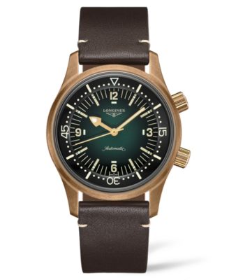 Мужские швейцарские автоматические часы Longines Legend Diver на коричневом кожаном ремешке 42 мм коричневого цвета