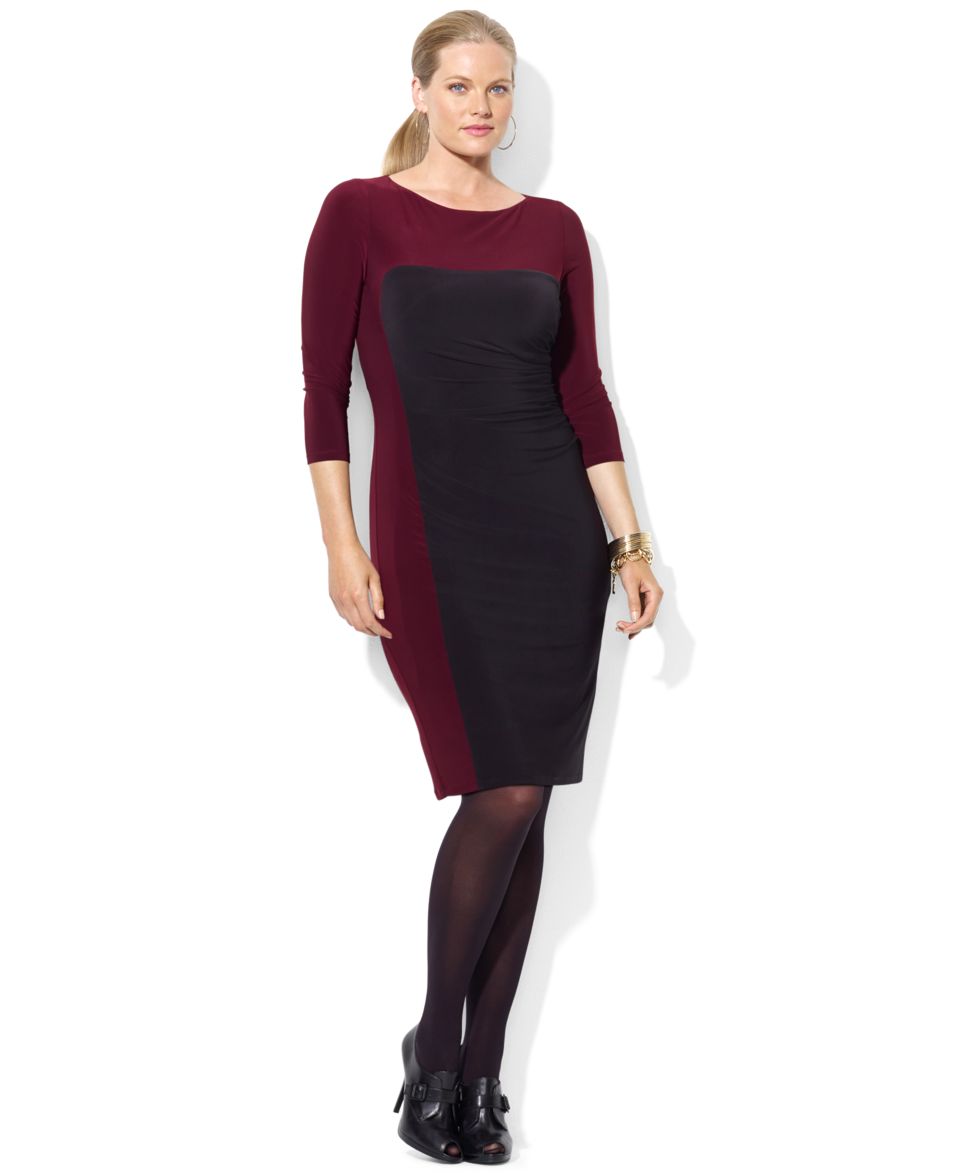 Lauren Ralph Lauren Plus Size Dress, Three Quarter Sleeve Colorblocked Jersey   Dresses   Plus Sizes
