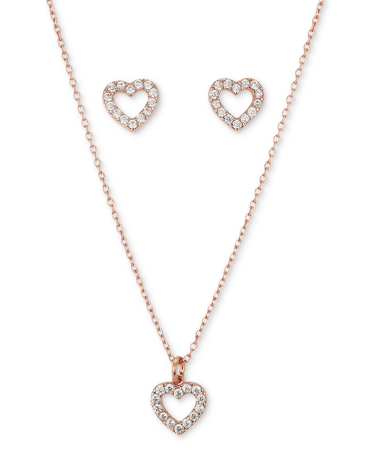 (65% OFF Deal) 2Pc Set Open Heart Pendant Necklace & Stud Earrings in Rose Gold $17.50
