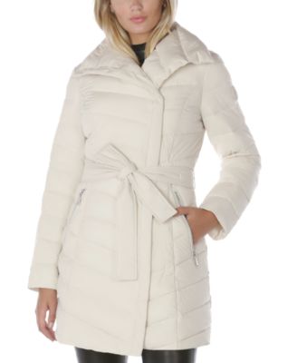 tahari asymmetrical puffer coat