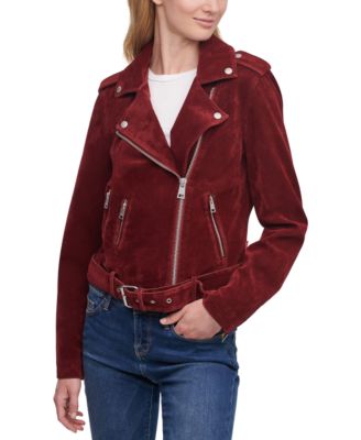 Belted Faux Suede Moto Jacket 