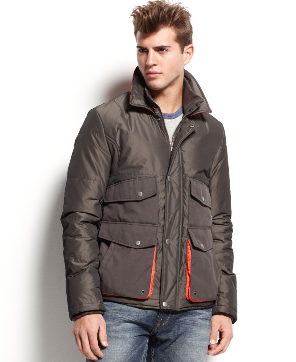 GUESS Jacket, Waterproof Zip Front Orange Trim   Coats & Jackets   Men