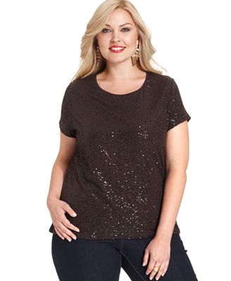 Charter Club Plus Size Short-Sleeve Sequin Tee - Tops - Plus Sizes - Macy's