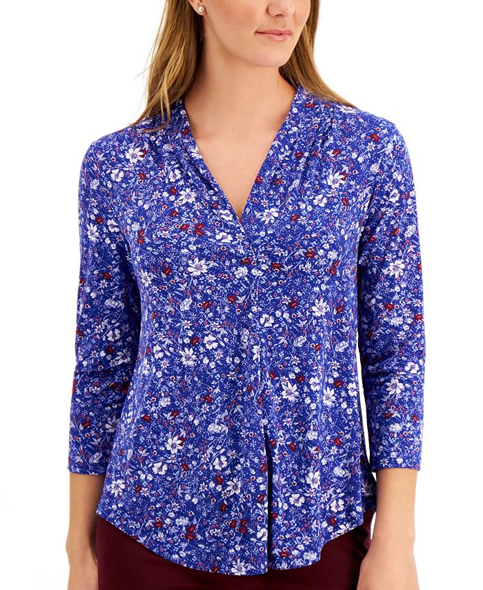 Charter Club Petite 3/4-Sleeve Floral Blouse, Created for Macy's ...