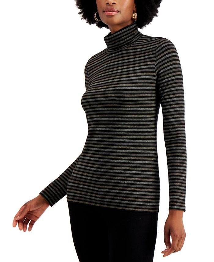 Style & Co Petite Metallic-Striped Turtleneck, Created for ...