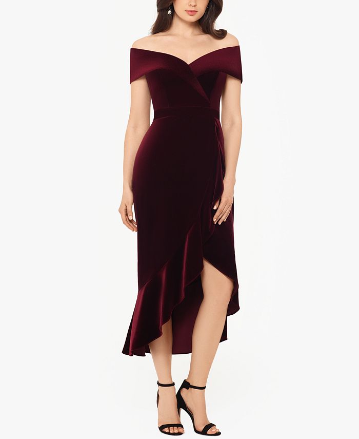 XSCAPE OffTheShoulder Velvet Midi Dress & Reviews Dresses Women Macy's