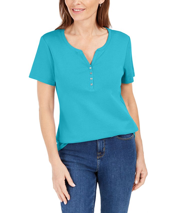 Karen Scott Short Sleeve Henley Top, Created for Macy's & Reviews Tops Women Macy's