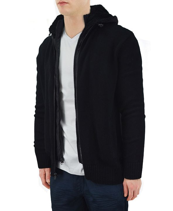 X-Ray Men's Full-Zip Sweater Jacket with Fluffy Fleece Lined Hood ...