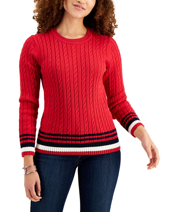 Tommy Hilfiger Cotton Tipped Cable-Knit Sweater & Reviews - Sweaters ...