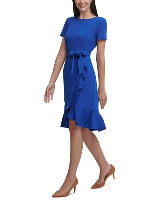 Calvin Klein Ruffled Tulip-Hem Crepe Dress & Reviews - Dresses - Women ...