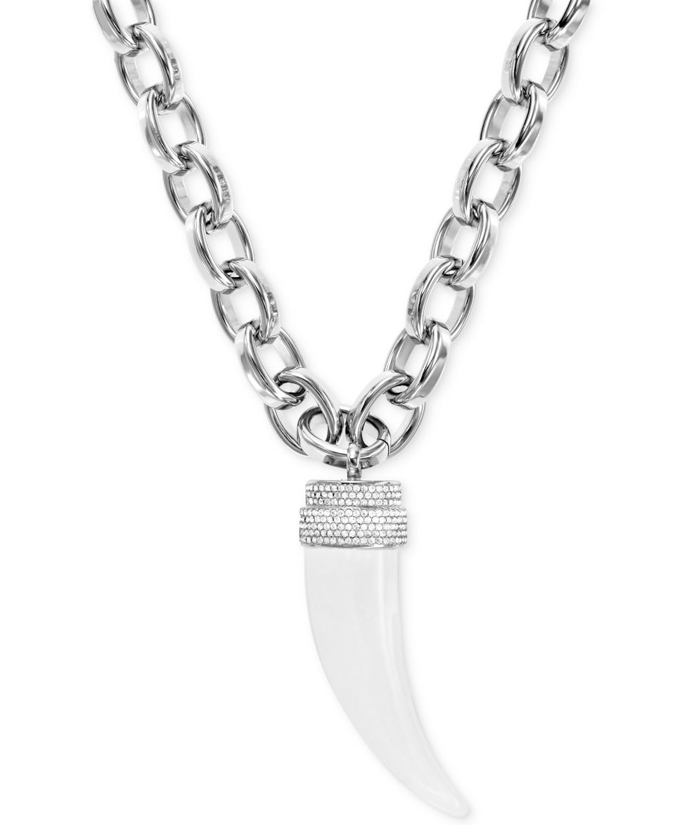 Michael Kors Silver Tone White Tusk Pendant Necklace   Fashion Jewelry   Jewelry & Watches