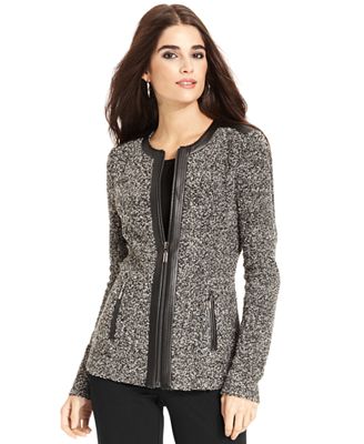 Alfani Petite Tweed Faux-Leather-Trim Jacket - Jackets & Blazers ...