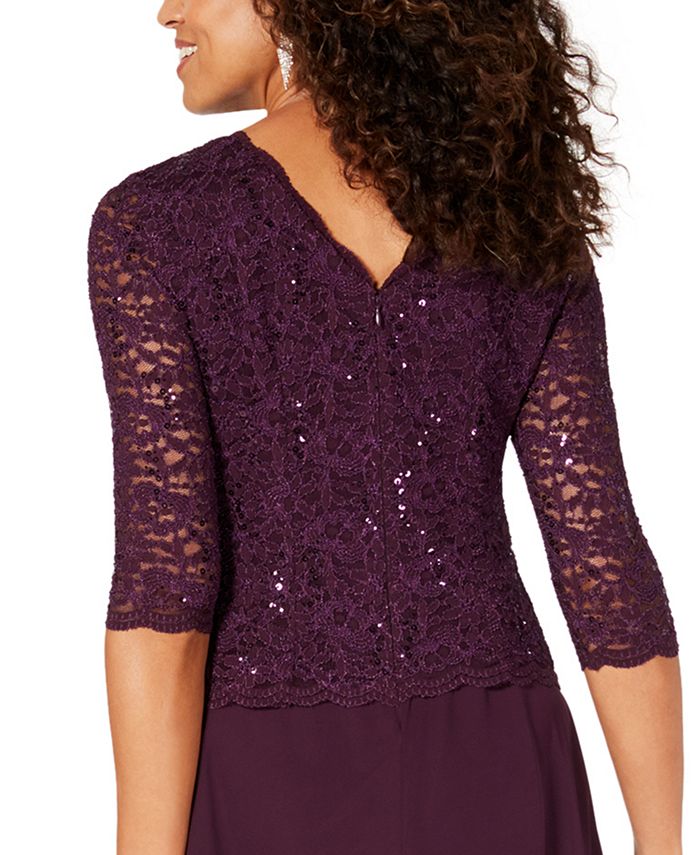 Alex Evenings Sequined Lace Contrast Dress & Reviews Dresses Women