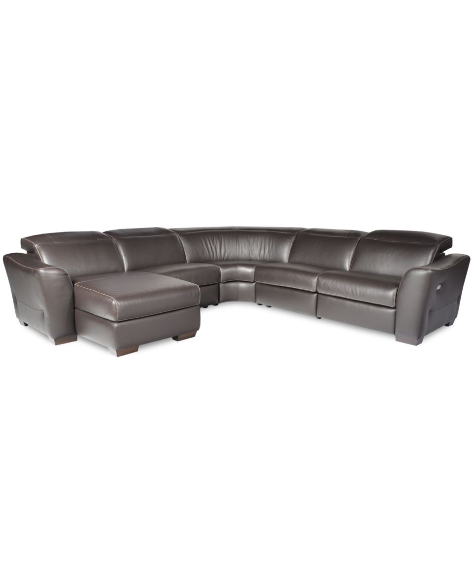 Nicolo 5 Piece Leather Reclining Sectional Sofa (2 Power Recliner Chairs, Power Recliner Armless Chair, Armless Chair and Corner Unit)   Furniture