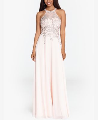 betsy and adam embellished chiffon illusion gown