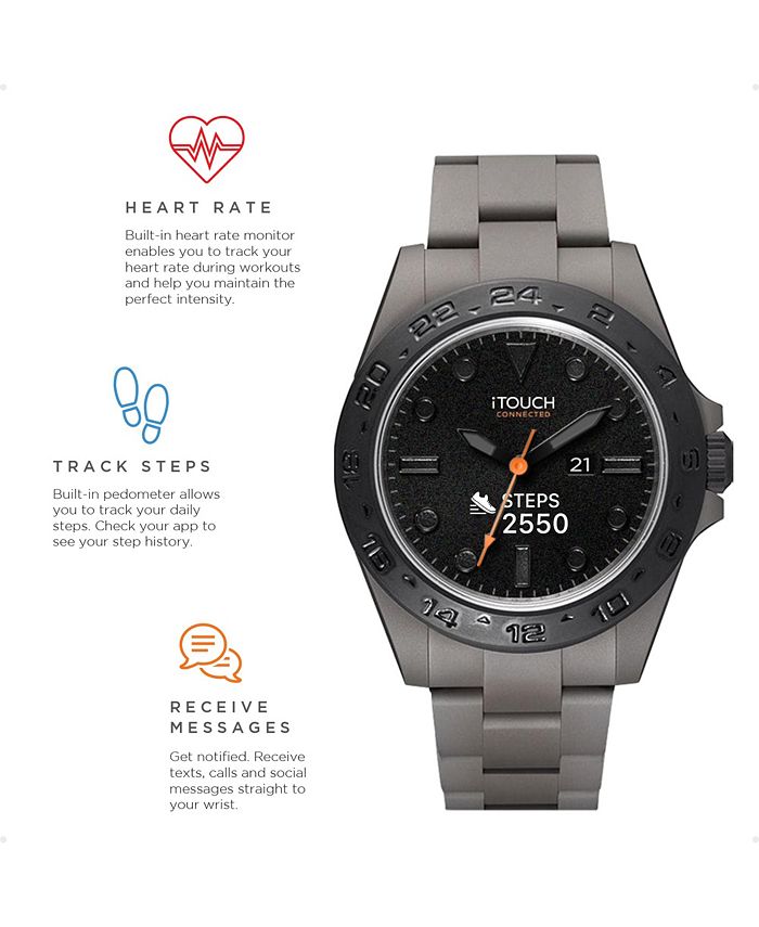 iTouch Connected Men's Hybrid Smartwatch Fitness Tracker: Gray Case with Gray Acrylic Strap 42mm