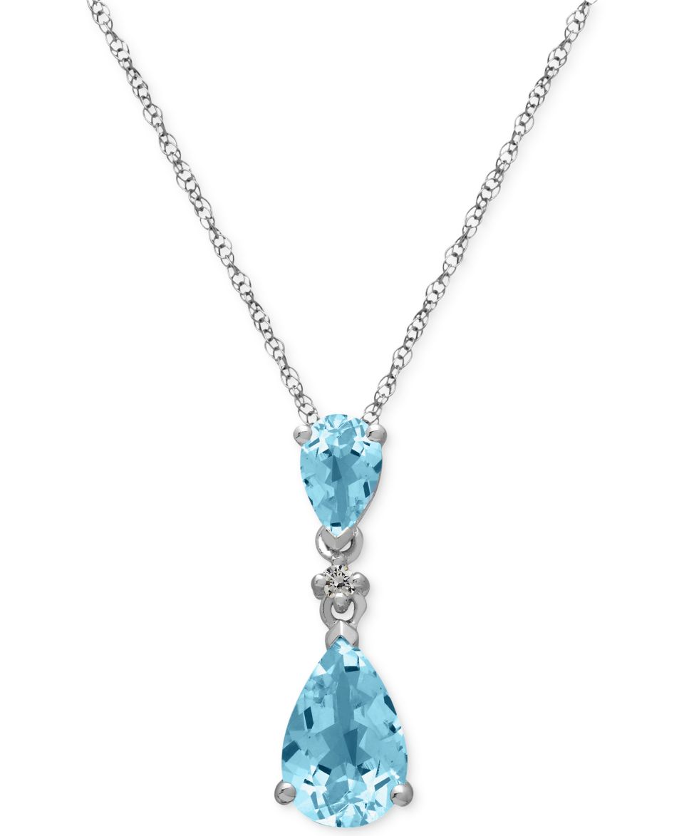 14k White Gold Necklace, Blue Topaz (3 ct. t.w.) and Diamond (1/10 ct. t.w.) Teardrop Pendant   Necklaces   Jewelry & Watches