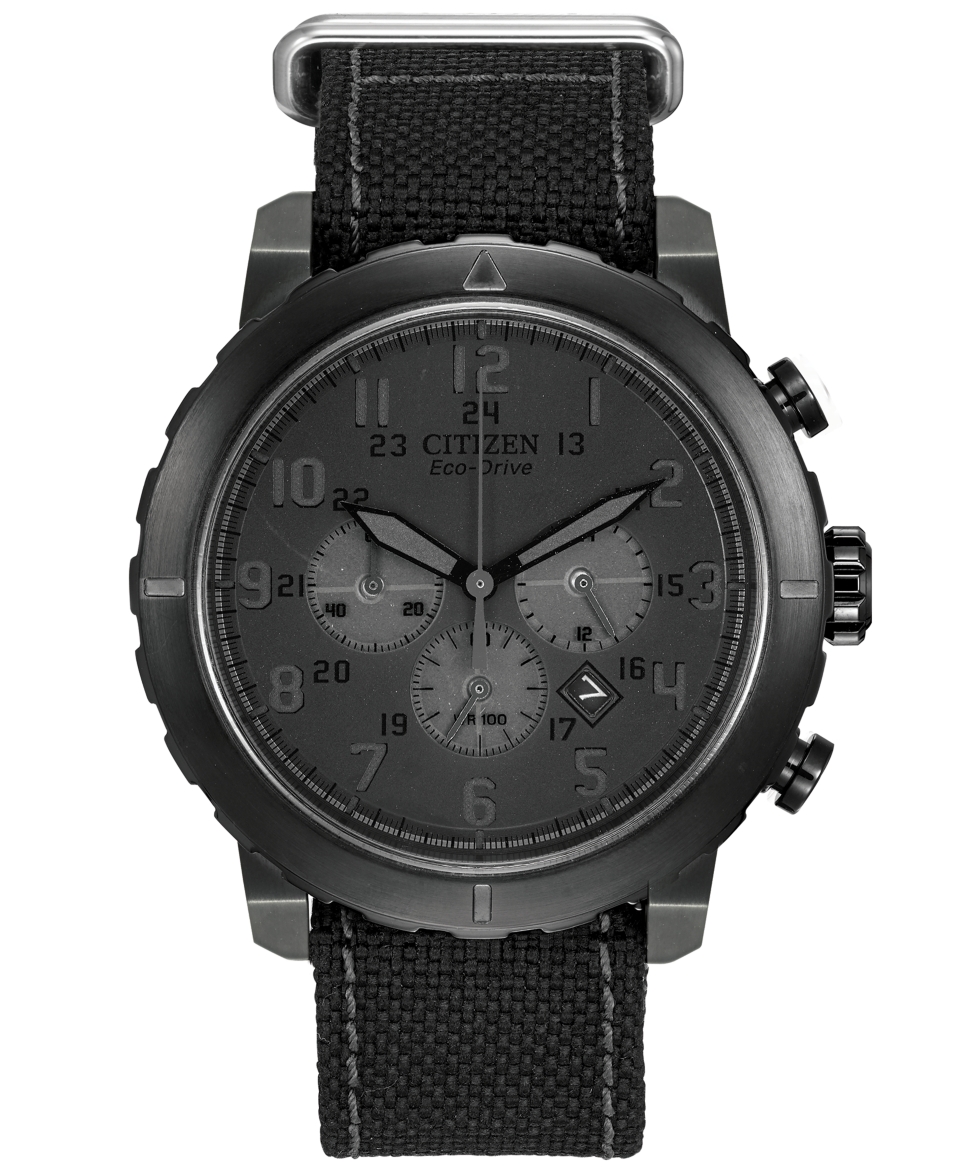 Citizen Mens Chronograph Eco Drive Military Black Nylon Pull Thru Strap Watch 45mm CA4098 06E   Watches   Jewelry & Watches