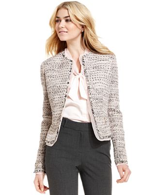 Anne Klein Tweed Tulle-Trim Jacket - Jackets & Blazers - Women - Macy's