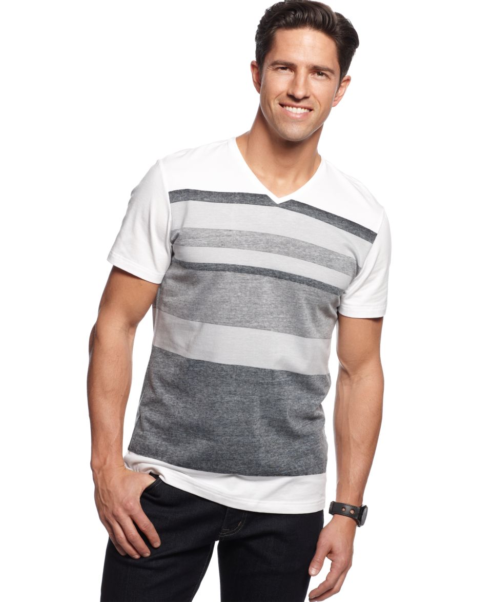 Alfani RED Slim Fit V Neck Heather Striped T Shirt   T Shirts   Men