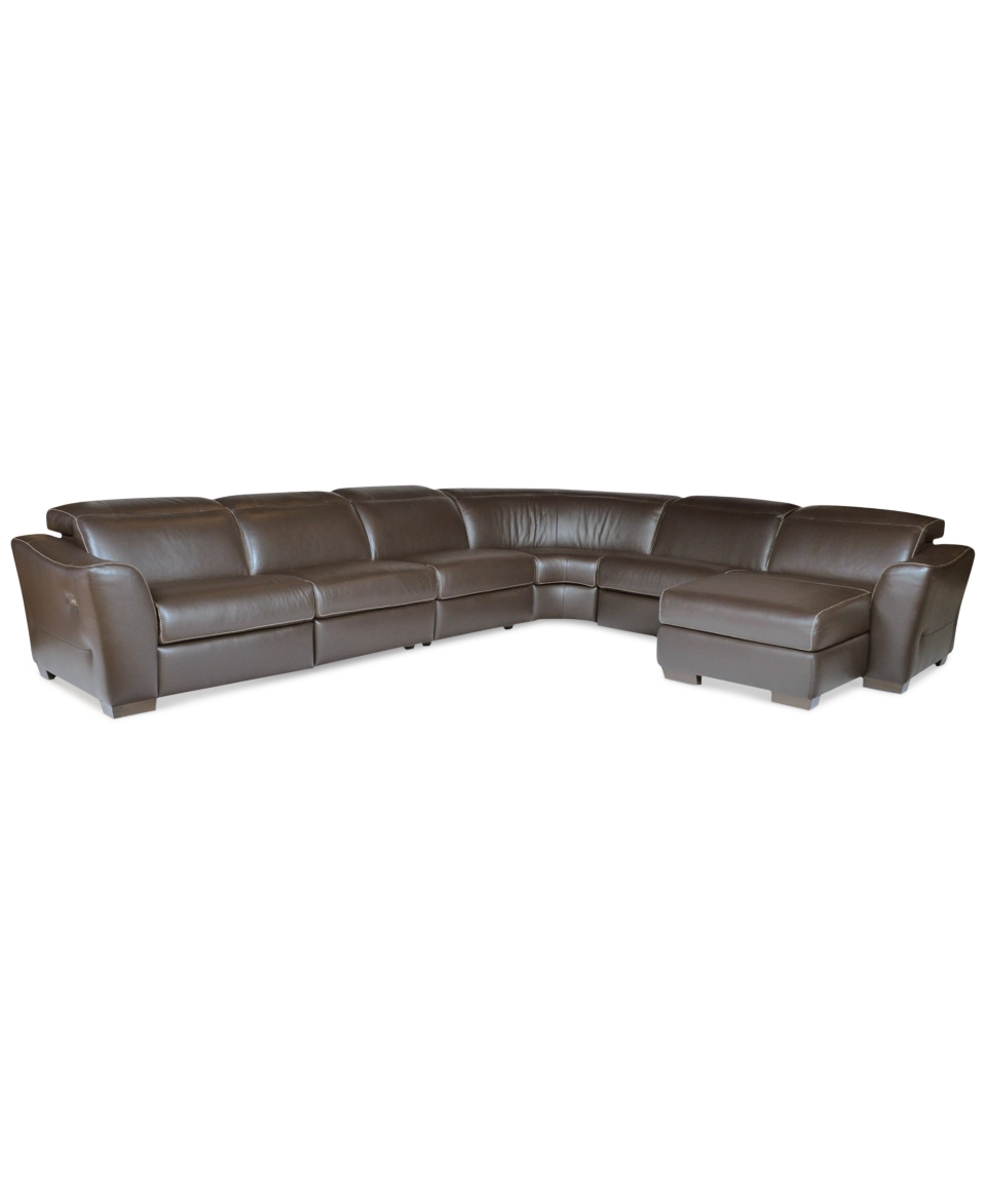 Alessandro Leather Power Motion Chaise Sectional, 6 Piece 126W x 159D x 32H (Power Chair, 2 Armless Chairs, Corner, Armless Power Chair, and Chaise)   Furniture