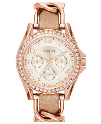 Fossil Women's Riley Rose Gold-Tone Chain and Bone Leather ...