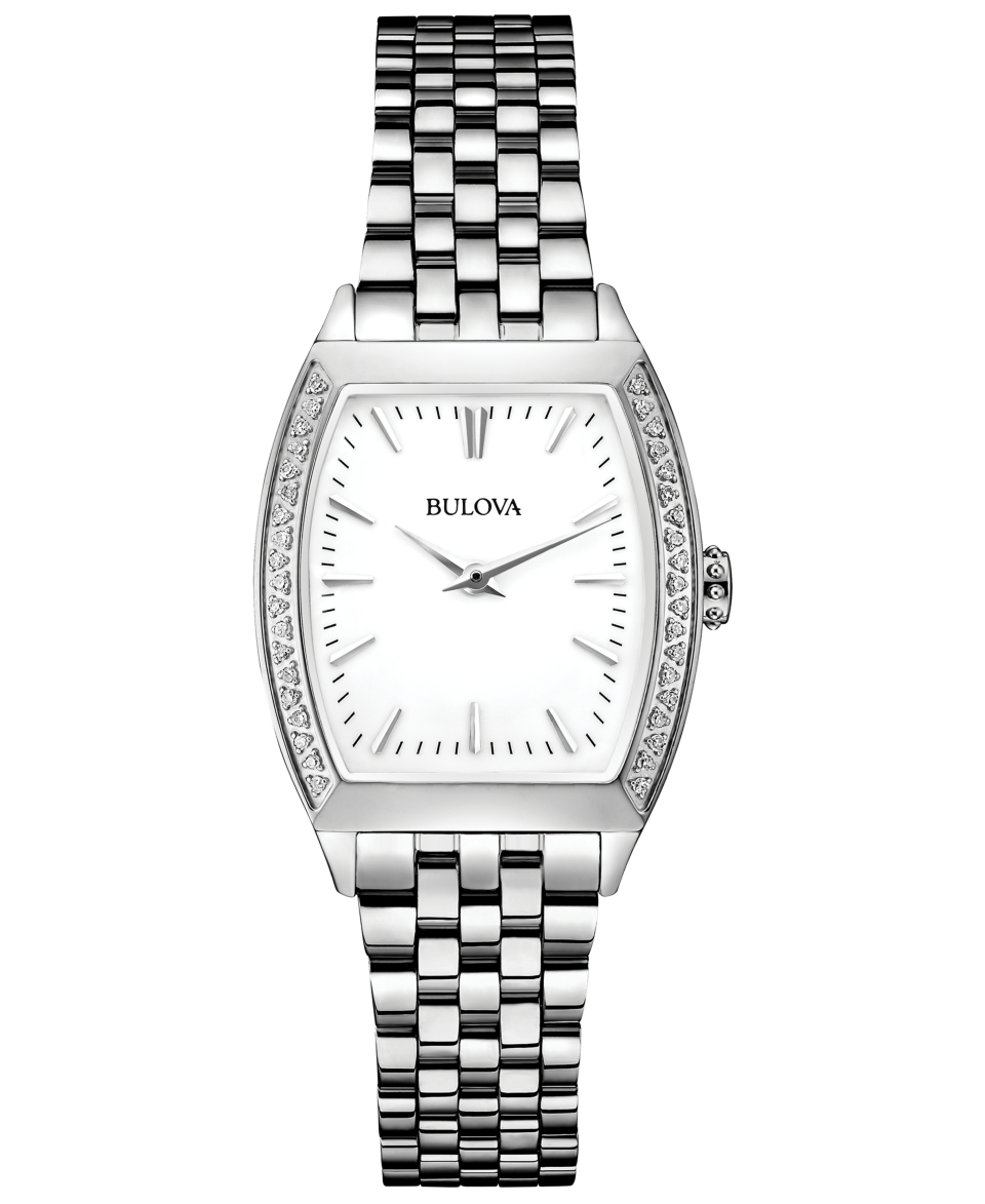 Bulova Womens Diamond Accent Stainless Steel Bracelet Watch 26mm 96R196   Watches   Jewelry & Watches
