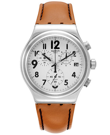 Swatch Men's Swiss Leblon Cognac Leather Strap Watch 39mm YVS408 ...