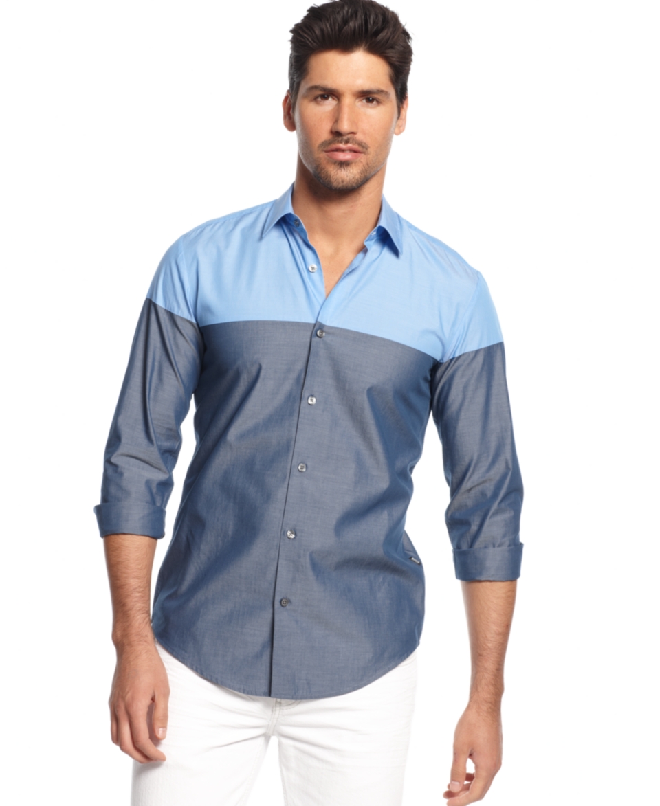 BOSS HUGO BOSS Ronny 33 Colorblocked Slim Fit Shirt   Casual Button Down Shirts   Men